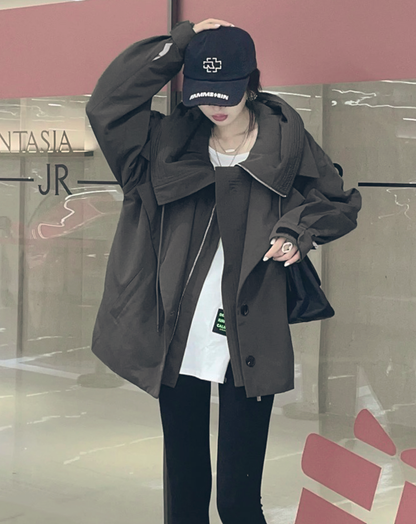 ♀Big Hooded Middle Trench Coat