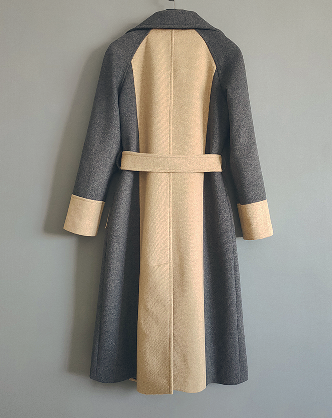 ♀Bicolor Double Breasted Wool Coat