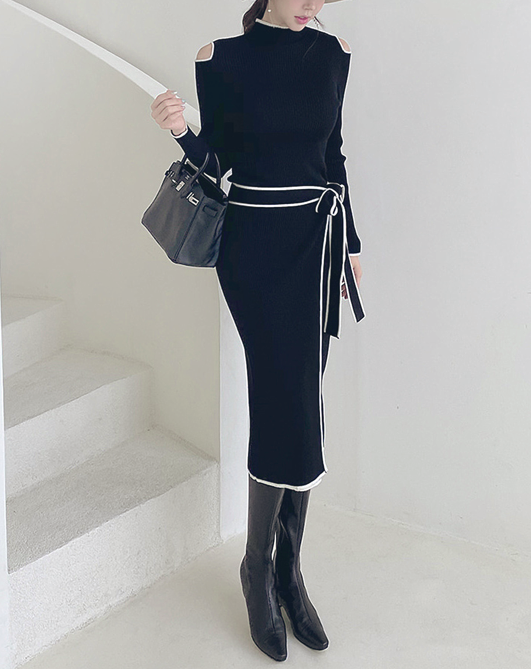 ♀Shoulder Cutout Wrap Design Knit Dress