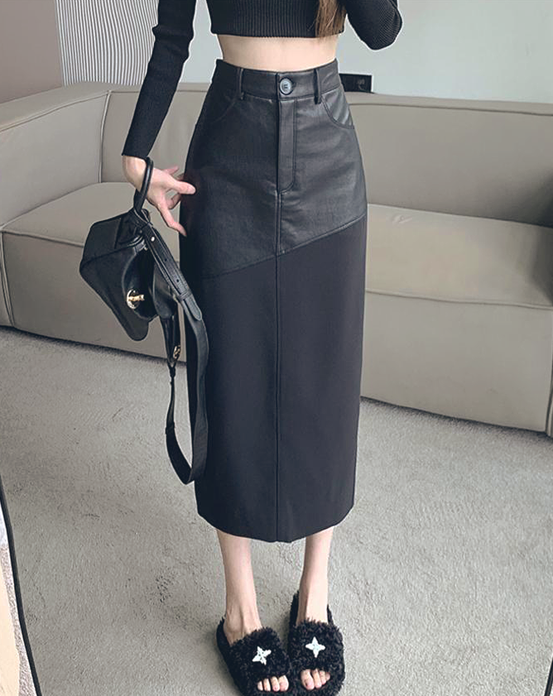 ♀Top Leather Long Skirt