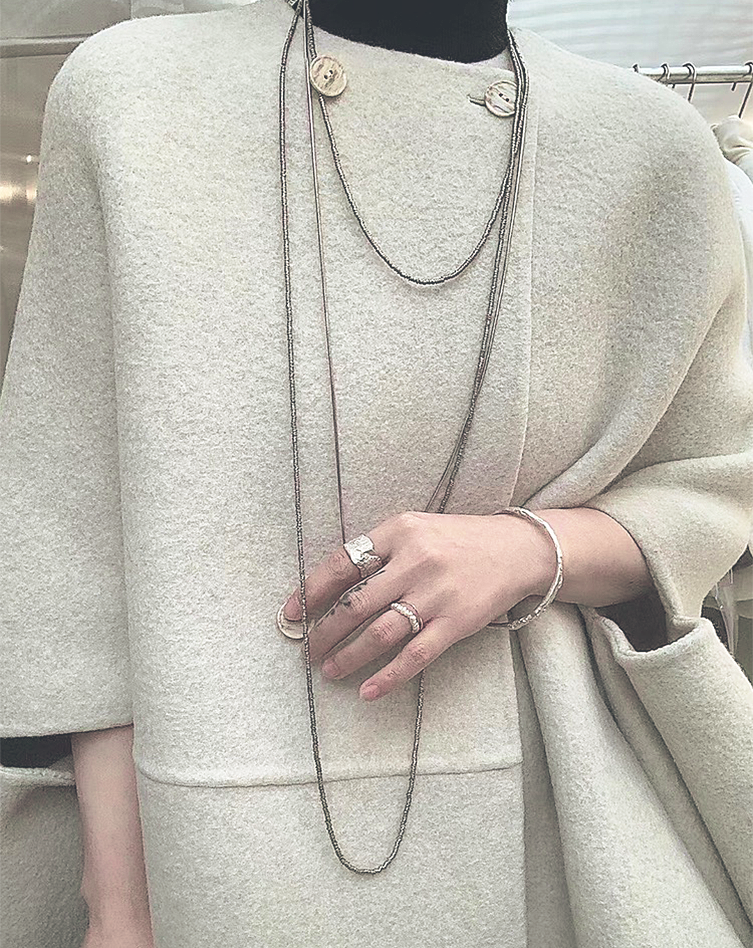 ♀Collarless Cape Style Coat