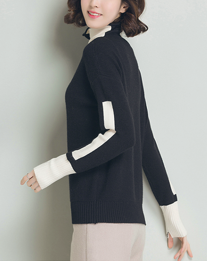 ♀Bicolor Contrast High Neck Knit