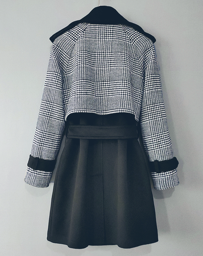 ♀Houndstooth Wool Middle Coat