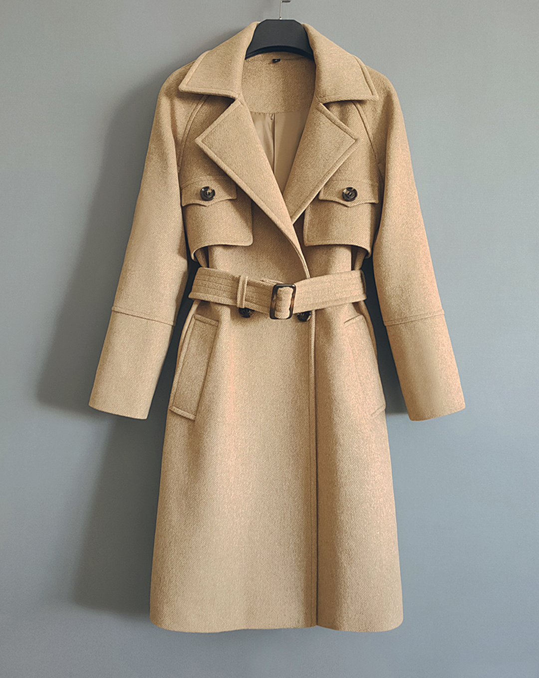 ♀Double Pocket Wool Trench Coat