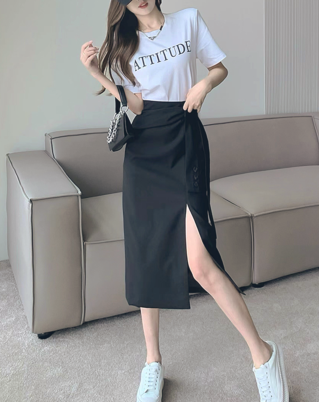 ♀Suit Fabric Slit Tight Skirt