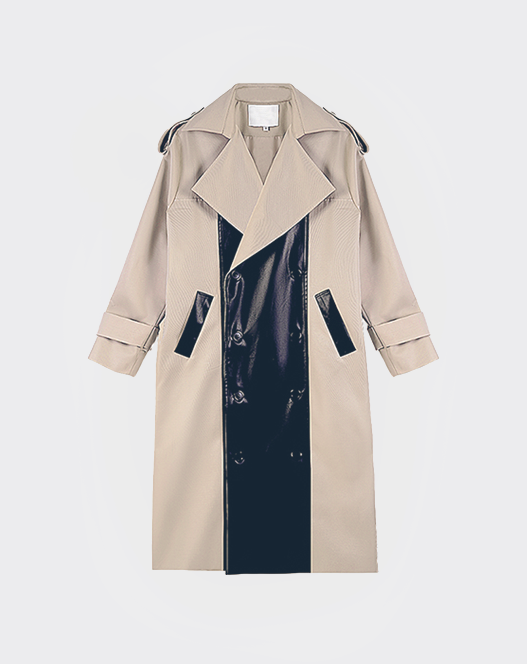 ♀Bicolor Double Breasted Leather Trench Coat