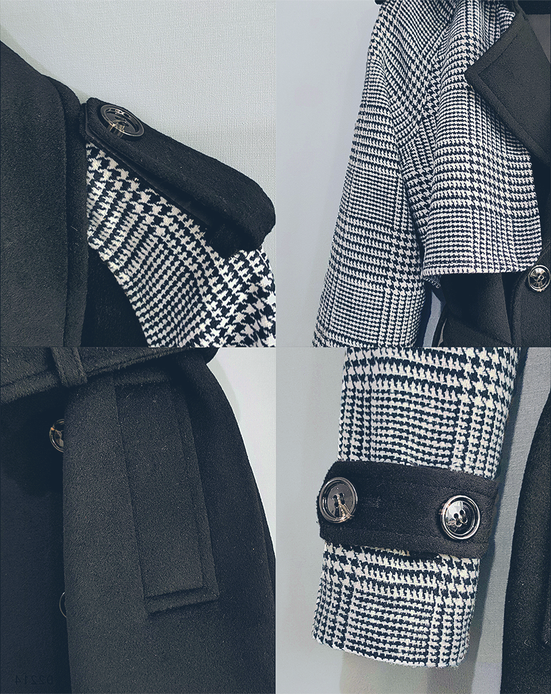 ♀Houndstooth Wool Middle Coat