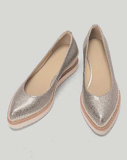 ♀本革／Glitter Color Pointed Toe Wedge Sole Shoes