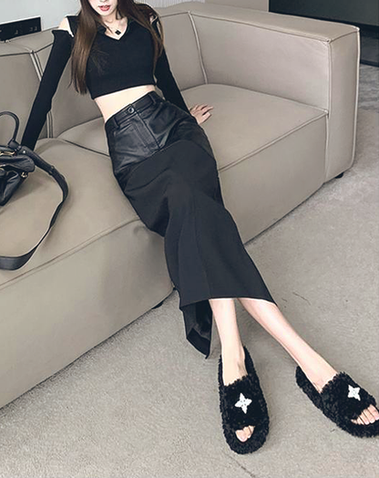 ♀Top Leather Long Skirt