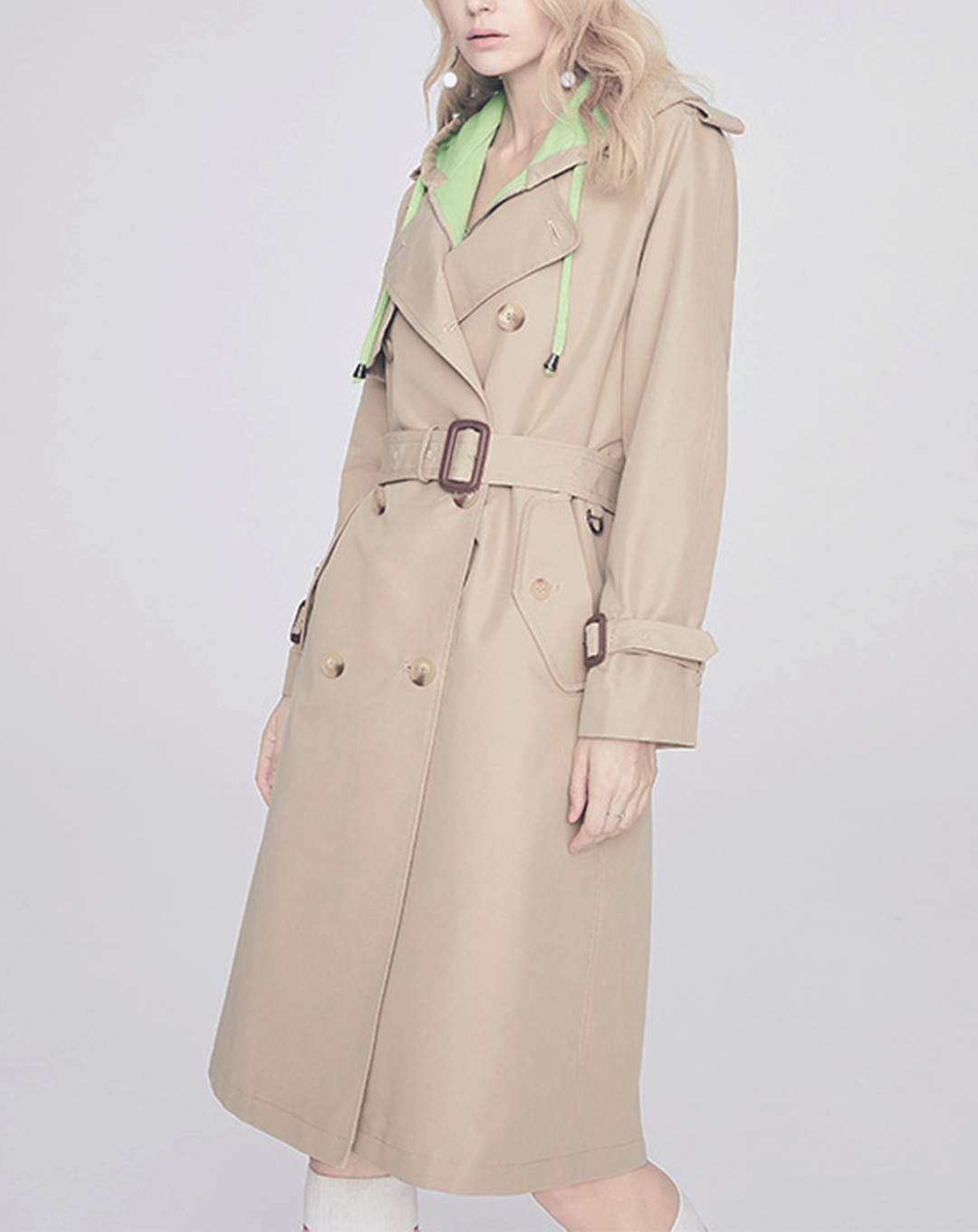 ♀Neon Green Hood Trench Coat