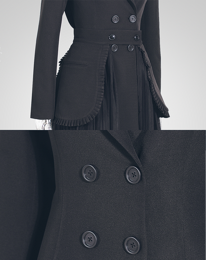 ♀Double-breasted Coat & Pleated Tulle Skirt