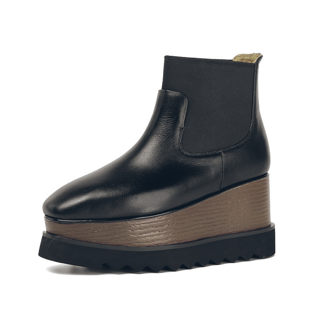 ♀ 本革／Platform Sole Side Gore Leather Boots