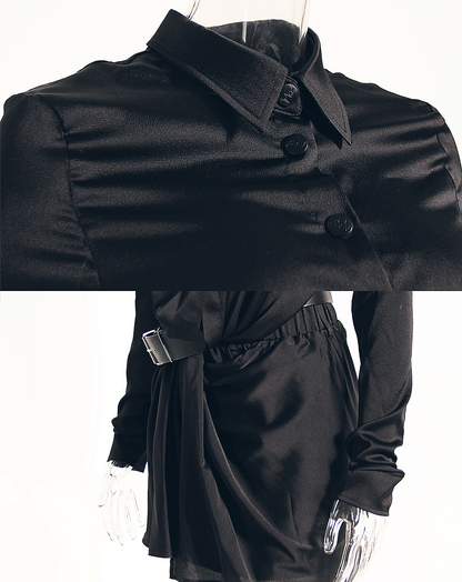 ♀Back Cutout Shirt & Wrap Belt Skirt