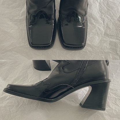 ♀本革／Square Toe Short Western Boots