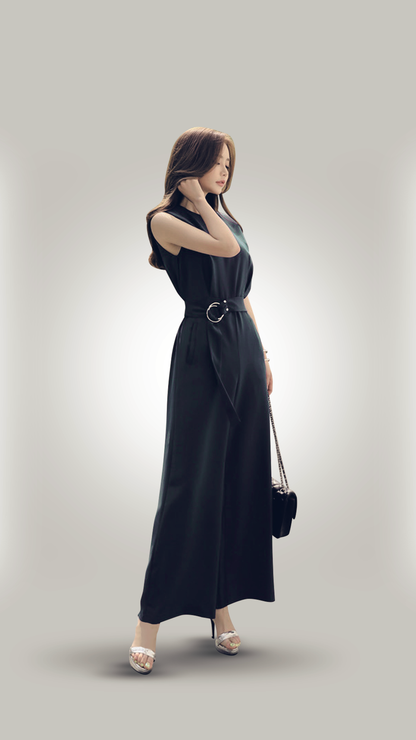 ♀Self Belted Solid Jumpsuit