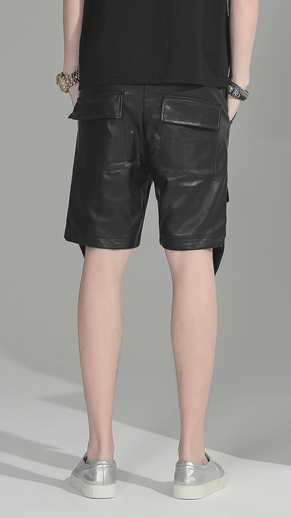 ♂Drop Pocket Leather Half Pants