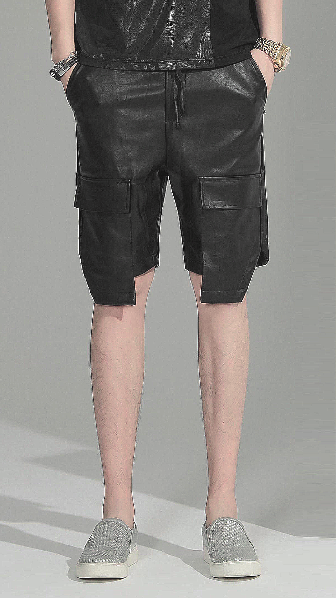 ♂Drop Pocket Leather Half Pants