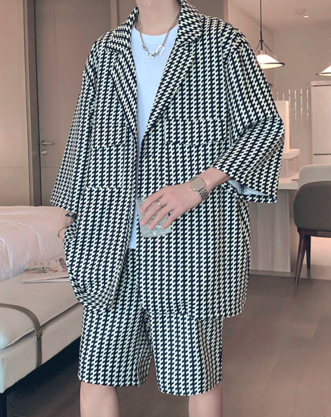 ♂Houndstooth Half Pants Suit