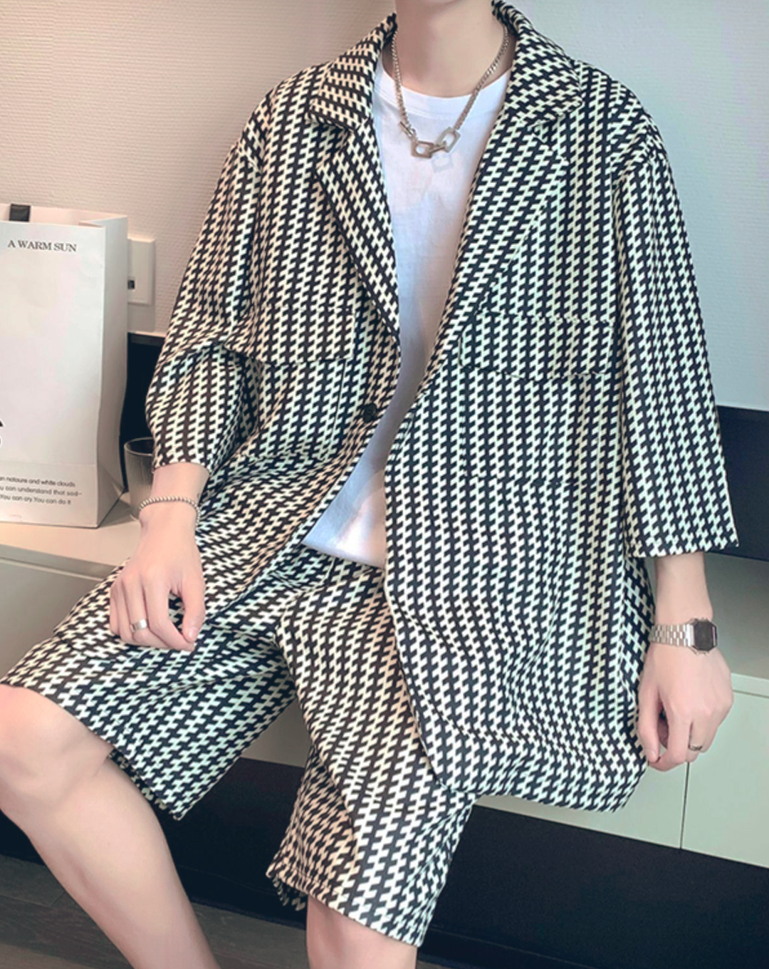 ♂Houndstooth Half Pants Suit