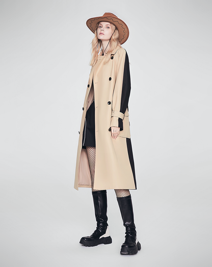 ♀Contrast Color Double Breasted Trench Coat