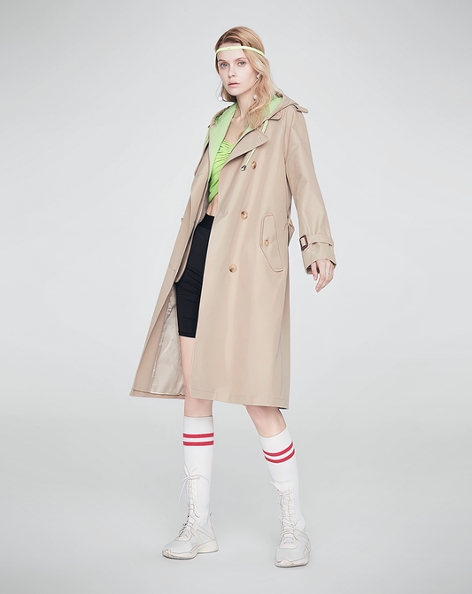 ♀Neon Green Hood Trench Coat