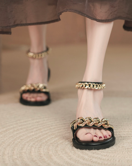 ♀本革／Gold Chain Sandals