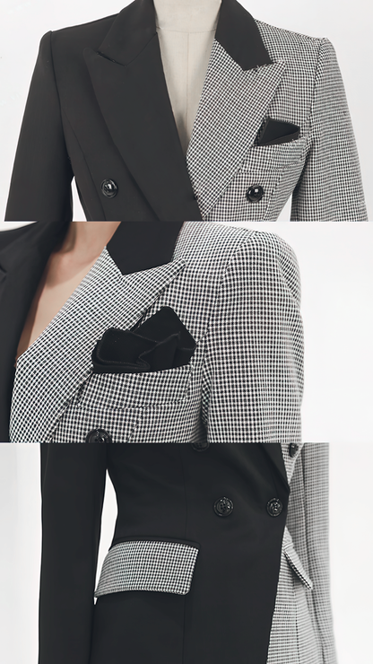 ♀Houndstooth Bicolor Pants Suit